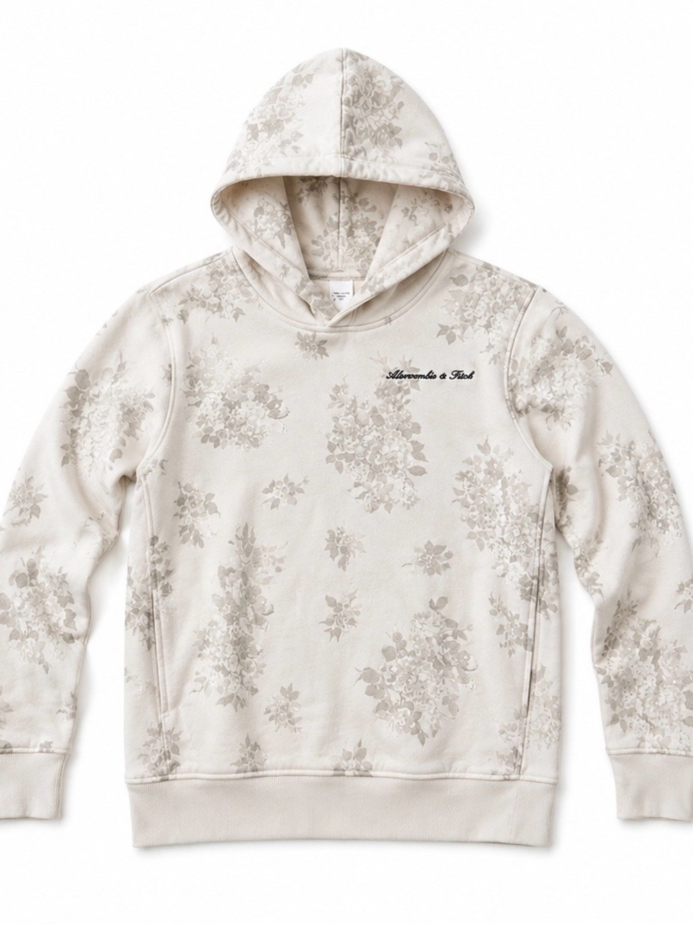 Abercrombie & Fitch Floral Hoodie Cream Pullover Sweatshirt Cottagecore Boho XS
